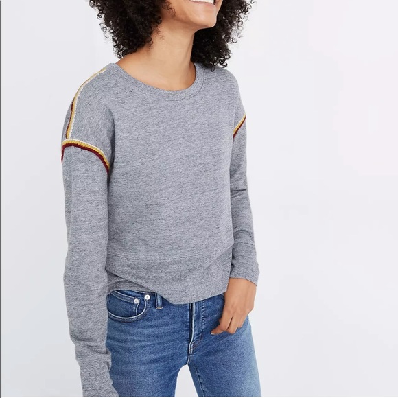 Madewell Tops - Mile(s) by Madewell Gray Cropped Pullover Sweatshirt Cute Red Yellow Trim Small